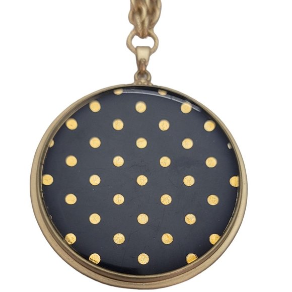 Chicos Paisley Plume Dot Reversible Pendant Gold Tone Chain Necklace 20” L E440 - Picture 4 of 7